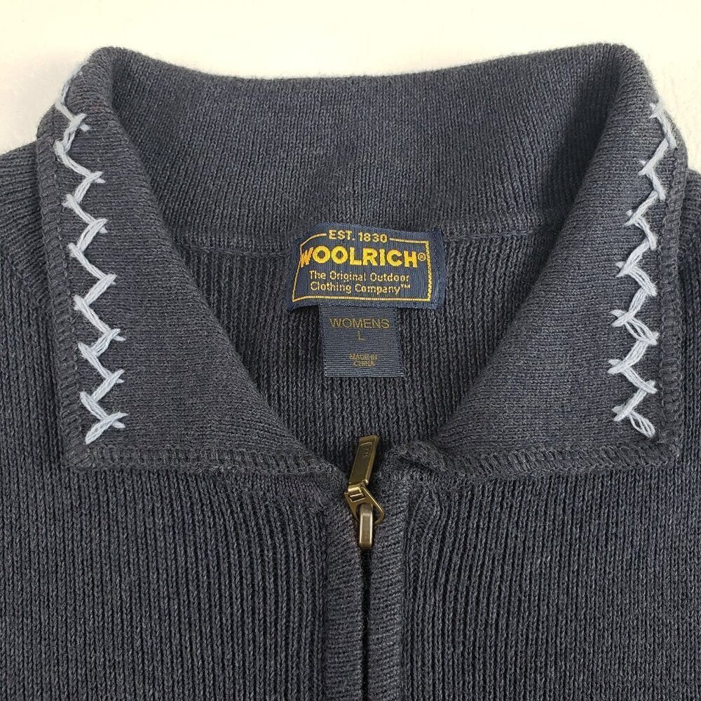 Vintage Woolrich Embroidered Sweater Women Large Blue Full Zip Cardigan Grandma - Picture 11 of 12